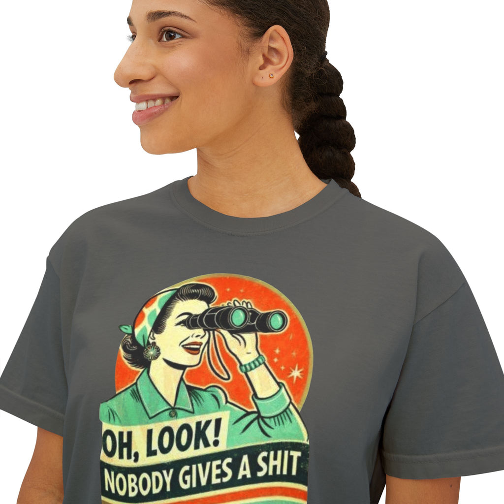 Graphic Tee — "Oh, Look! Nobody Gives a Shit" Retro Binoculars Design