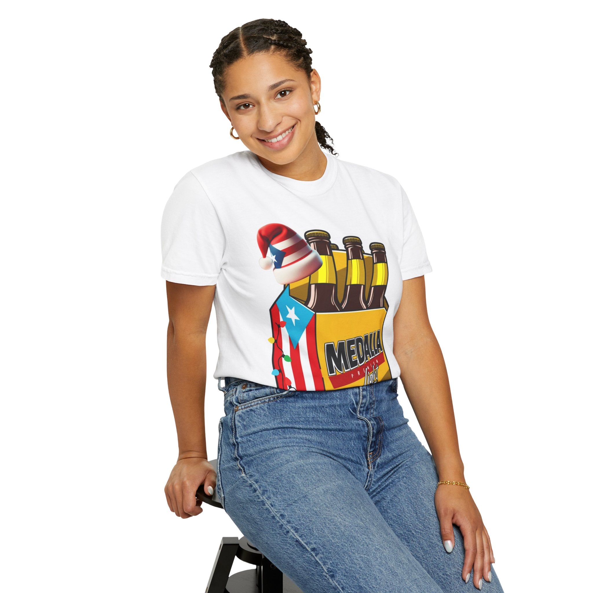Medalla Light Beer T-Shirt  Navidad Boricua Holiday Tee Puerto Rico’s Navidades