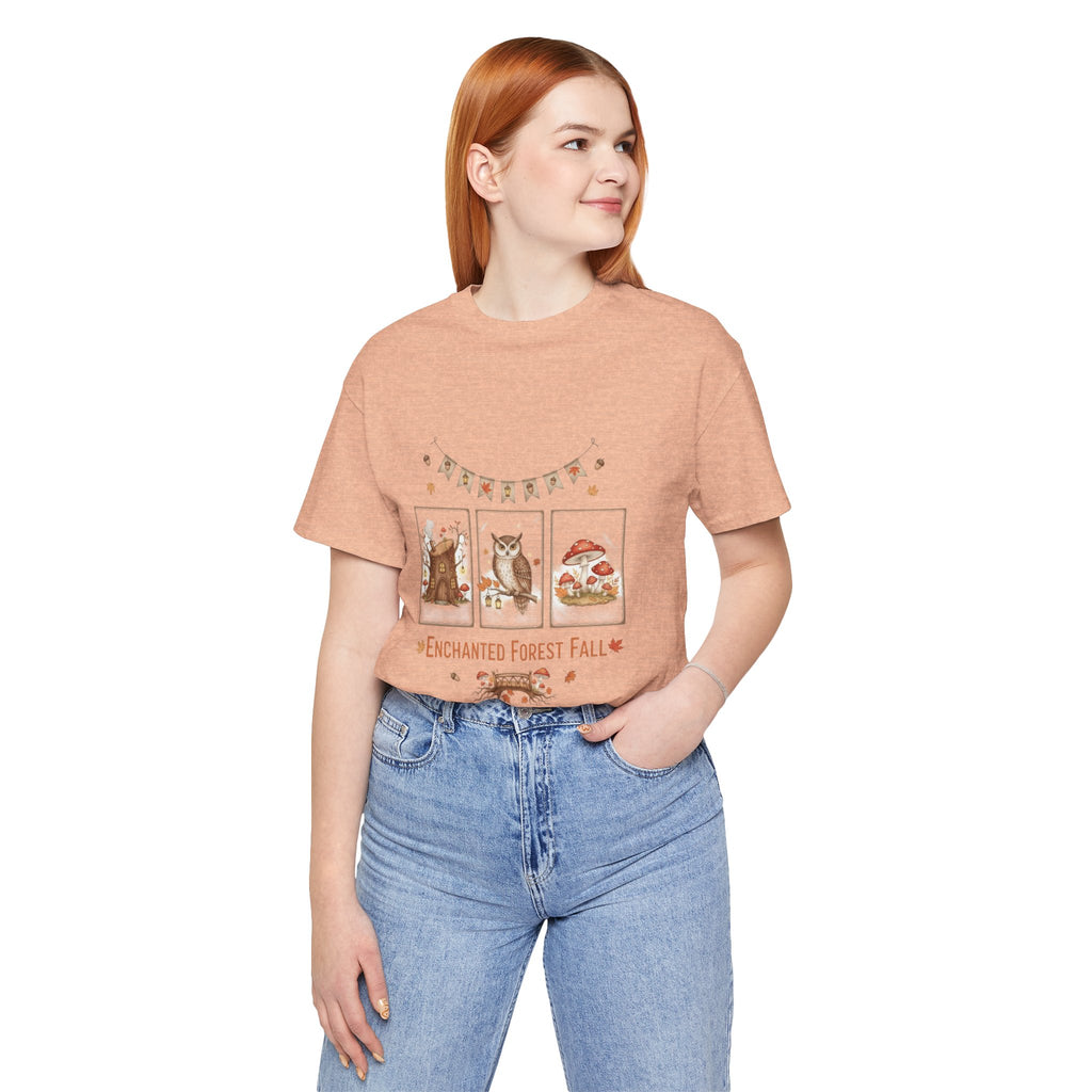 Enchanted Forest Fall Tee, Cute Owl Shirt, Autumn Graphic Tee, Nature Lover Gift, Cozy Fall Apparel, Wildlife T-Shirt, Unisex Fall Top