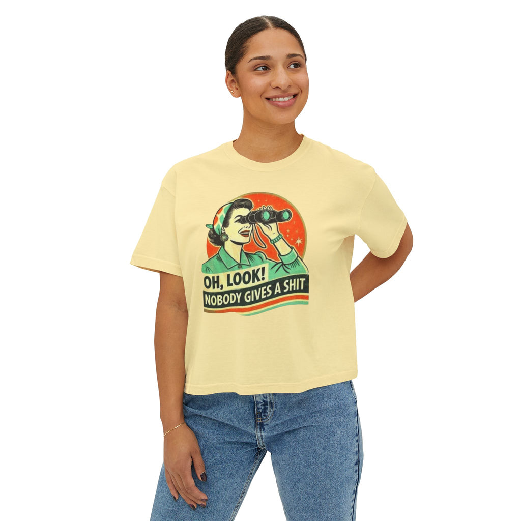 Graphic Tee — "Oh, Look! Nobody Gives a Shit" Retro Binoculars Design