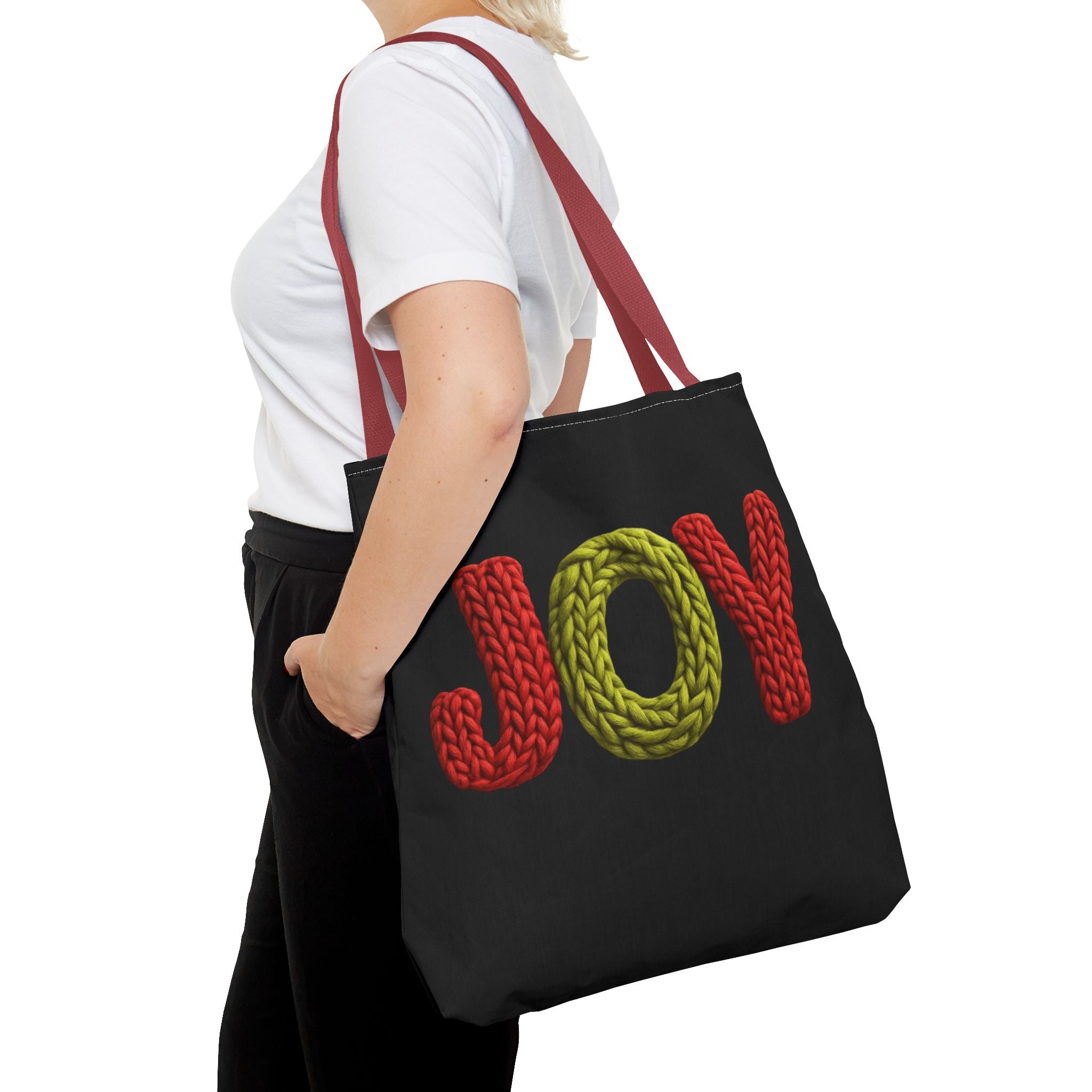 Christmas Tote Bag  Festive Holiday DesigJoy Knit Tote Bag  Colorful 'JOY' Yarn Design, Cozy Holiday Gift Tote