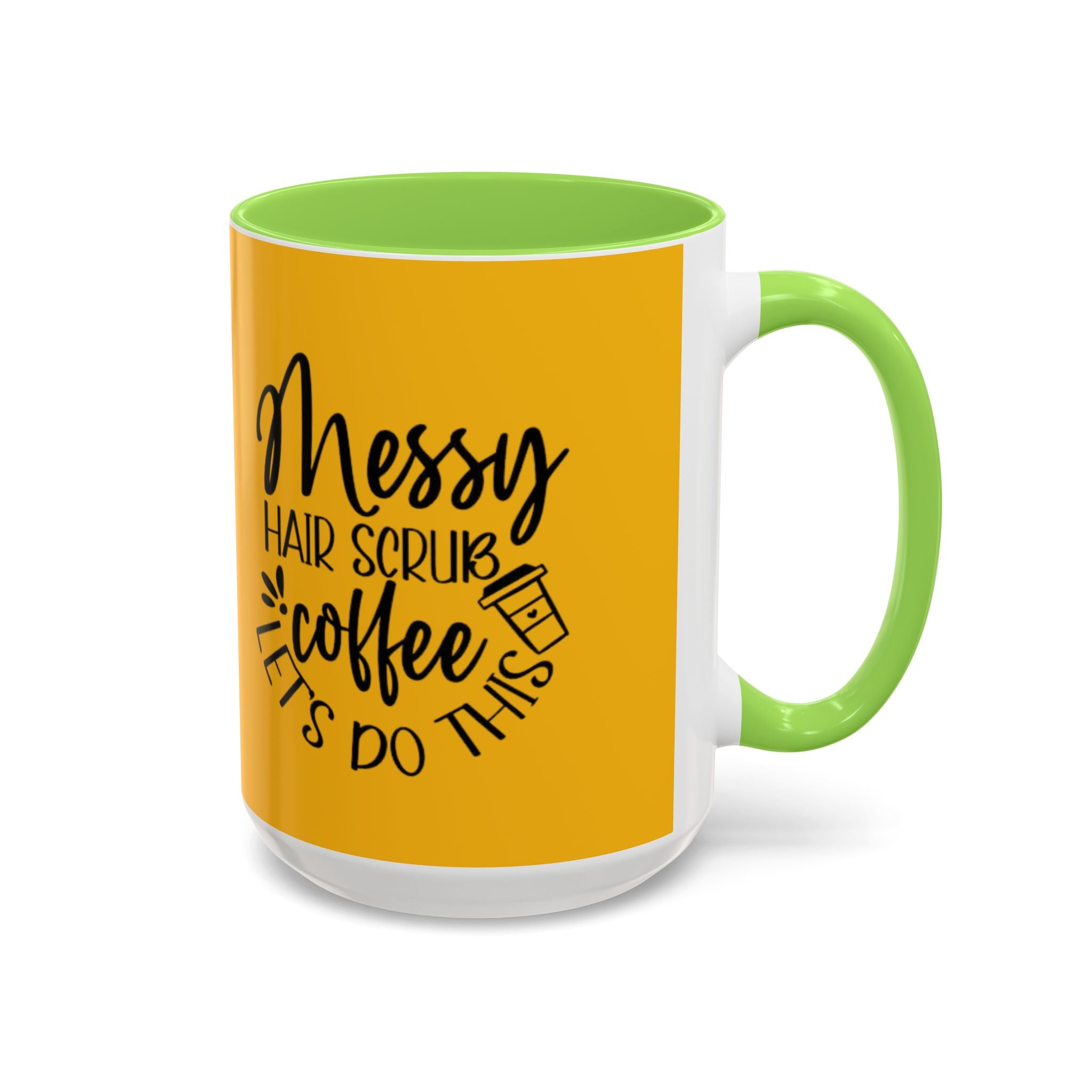 Holiday Coffee Cups with Festive Quotes & Designs Messy Hair Coffee Mug - Fun Yellow Ceramic Cup for Coffee Lovers