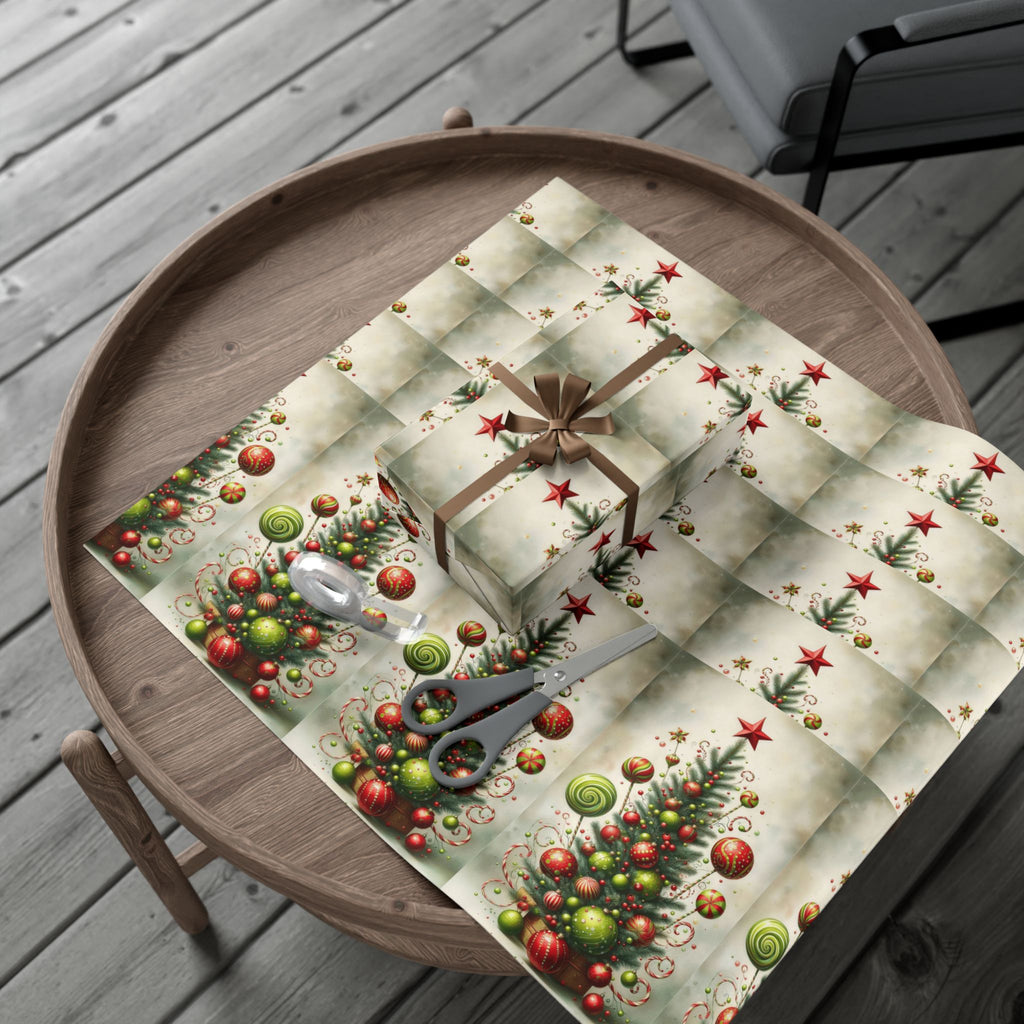 Christmas Tree Ornament Gift Wrap Paper — Vintage Holiday Wrapping Sheets