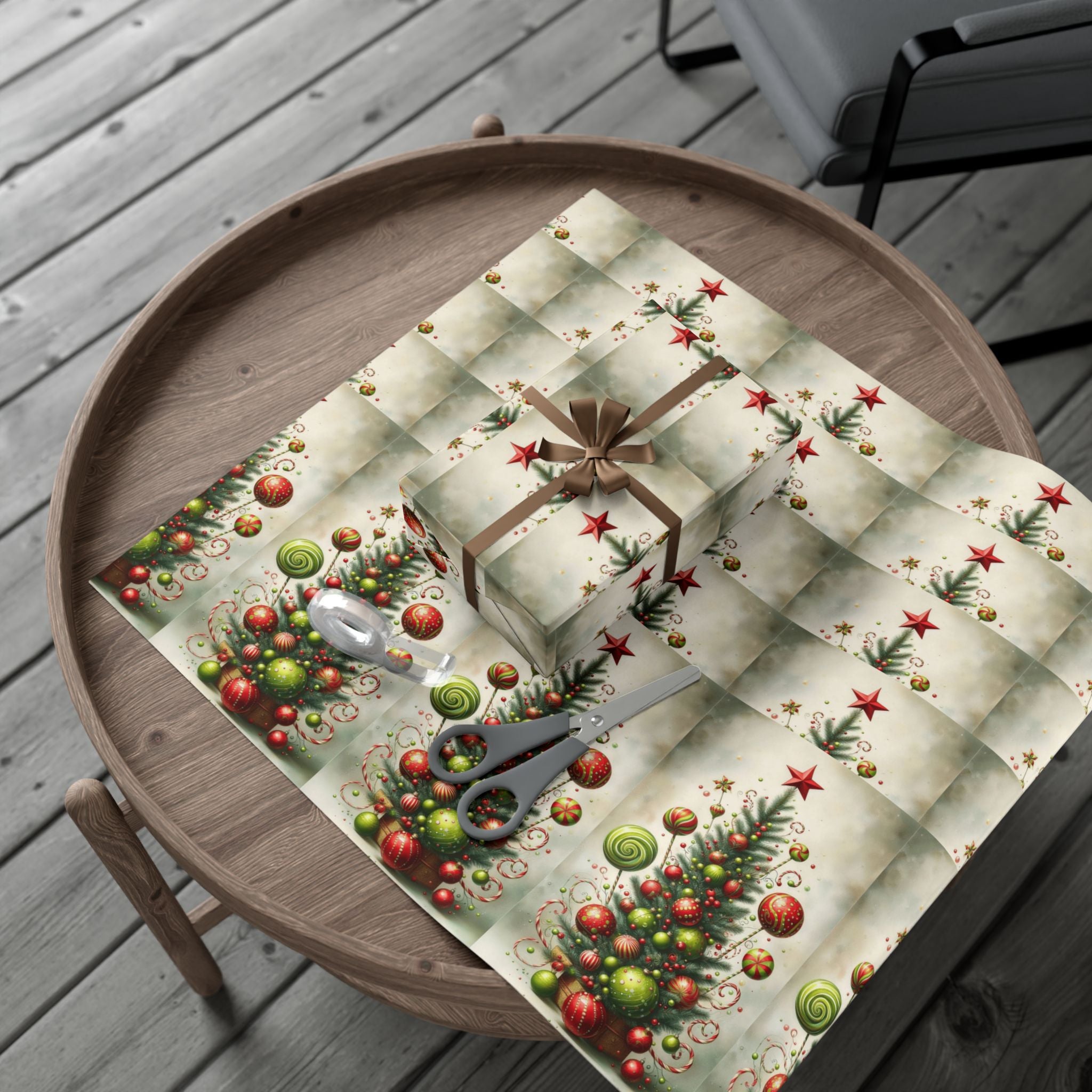Christmas Tree Ornament Gift Wrap Paper — Vintage Holiday Wrapping Sheets