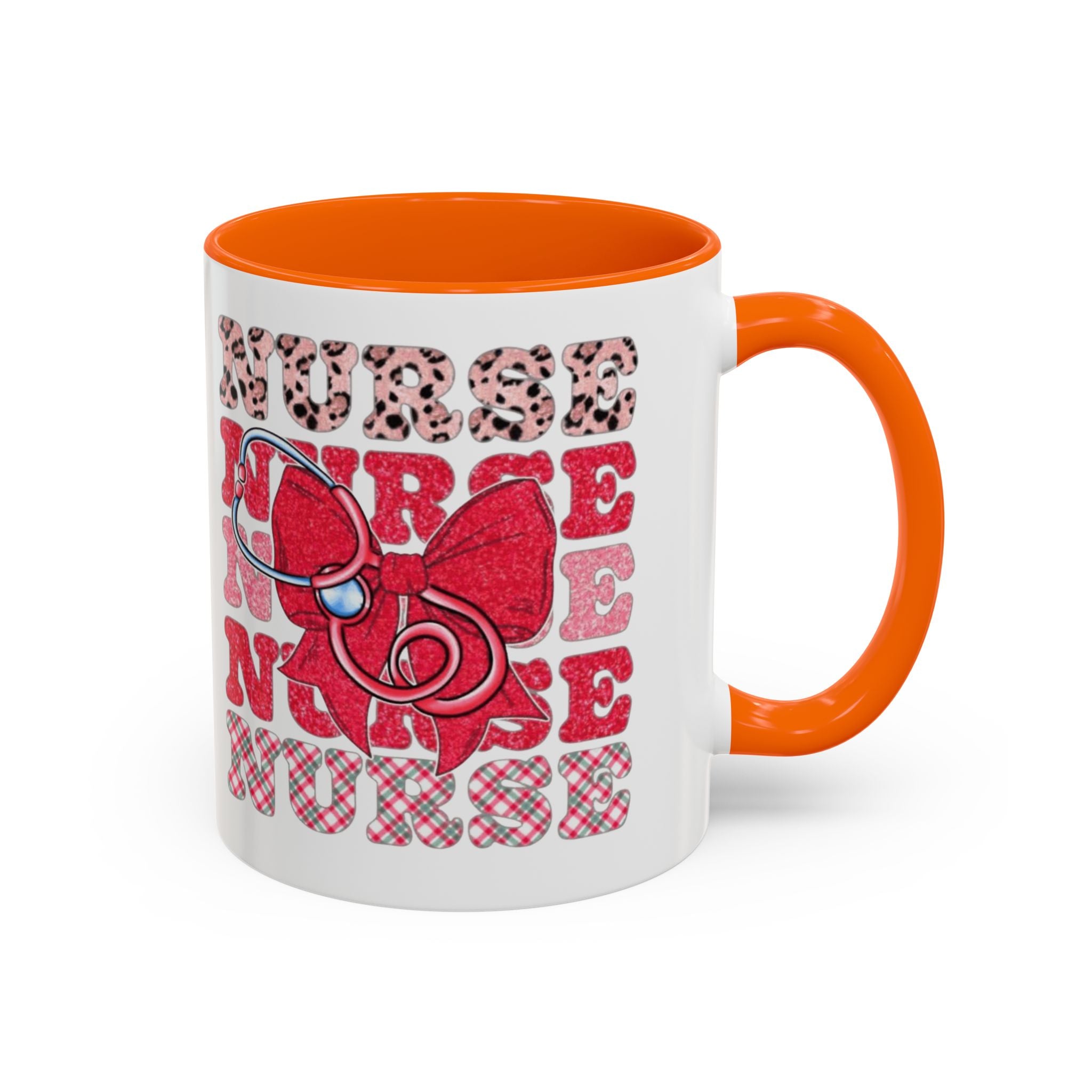 Nurse Stethoscope Bow Accent Coffee Mug — Cute Leopard & Plaid Healthcare Gift (11/15oz) Medical Christmas Mug