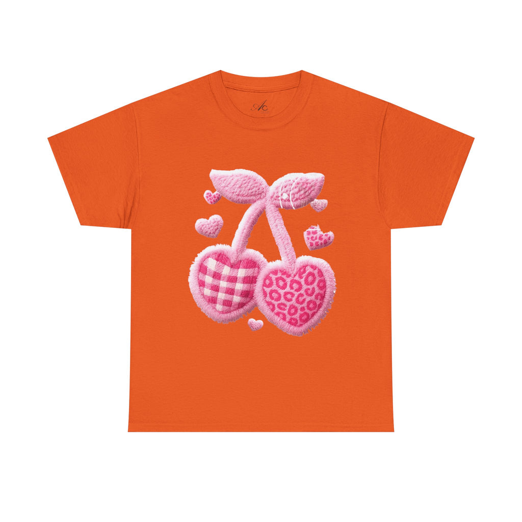 Pink Heart Cherries Tee  LOVE Graphic Valentine T-Shirt