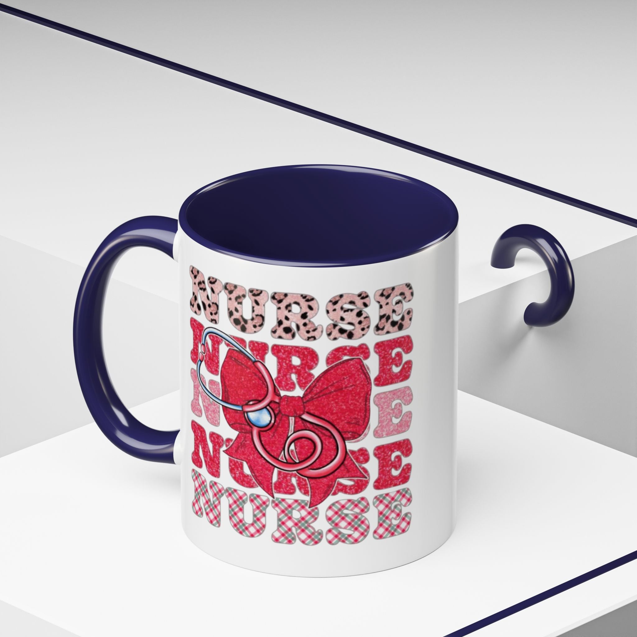 Nurse Stethoscope Bow Accent Coffee Mug — Cute Leopard & Plaid Healthcare Gift (11/15oz) Medical Christmas Mug