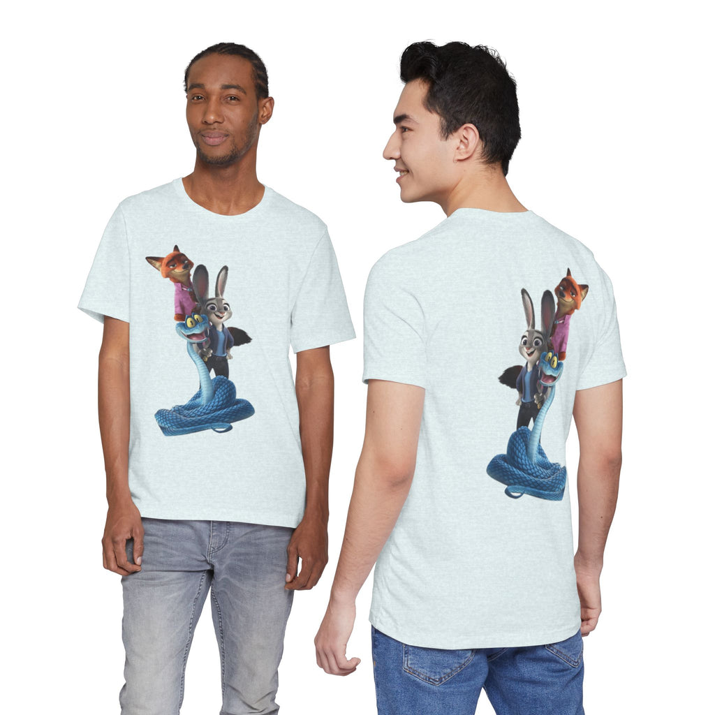 Animated Character Tee — Cute Fox & Bunny Stack Graphic T-Shirt  cartoon-style Christmas artwork