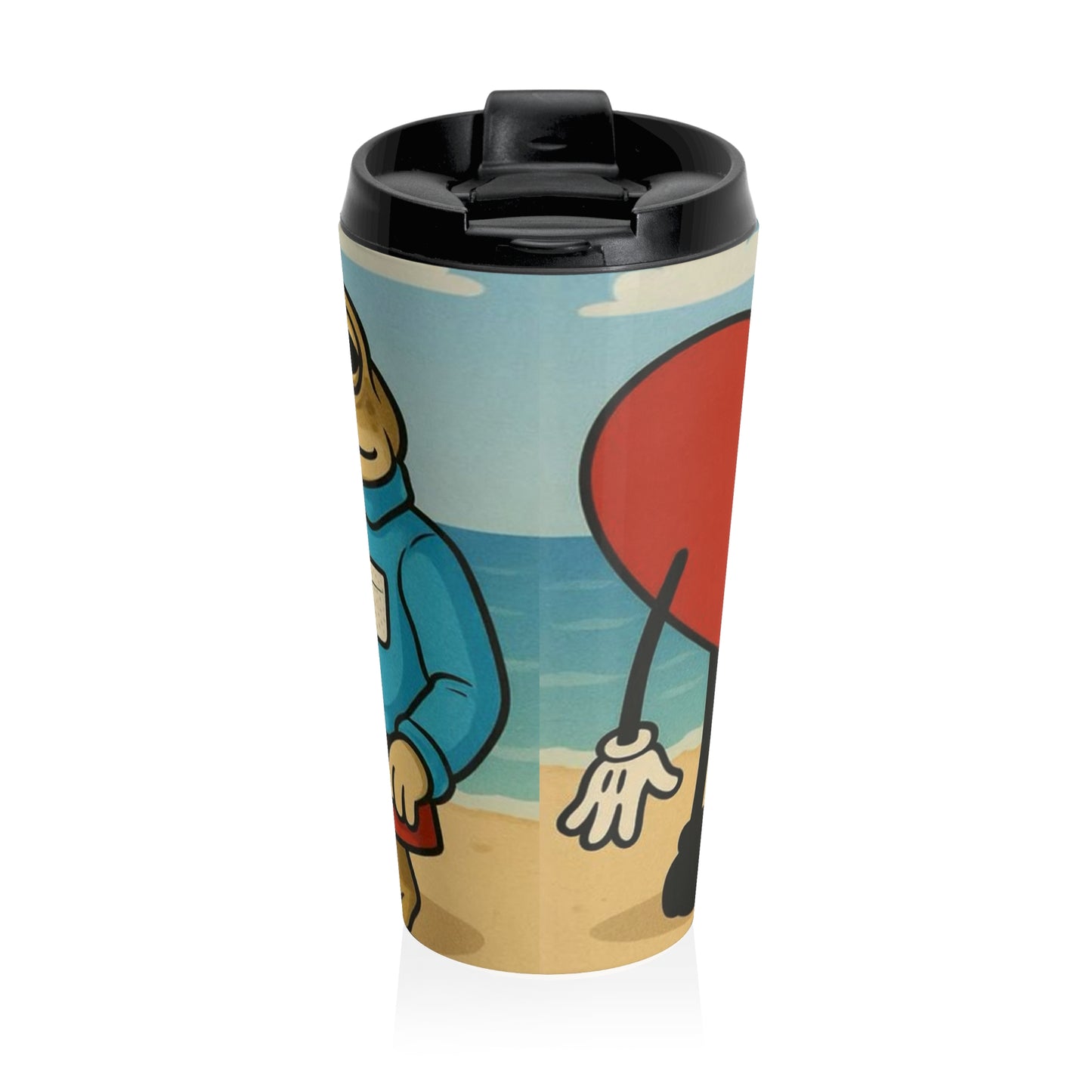 Beach Vibes Stainless Steel Travel Mug - Summer Fun Cup, Travel Coffee Mug, Vacation Drinkware, Comical Beach Art, Gift for Beach Lovers