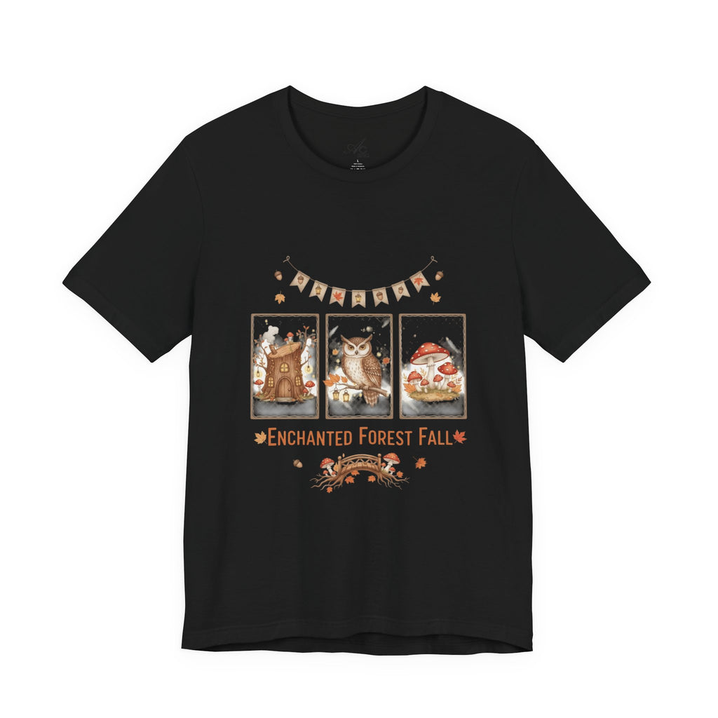 Enchanted Forest Fall Tee, Cute Owl Shirt, Autumn Graphic Tee, Nature Lover Gift, Cozy Fall Apparel, Wildlife T-Shirt, Unisex Fall Top