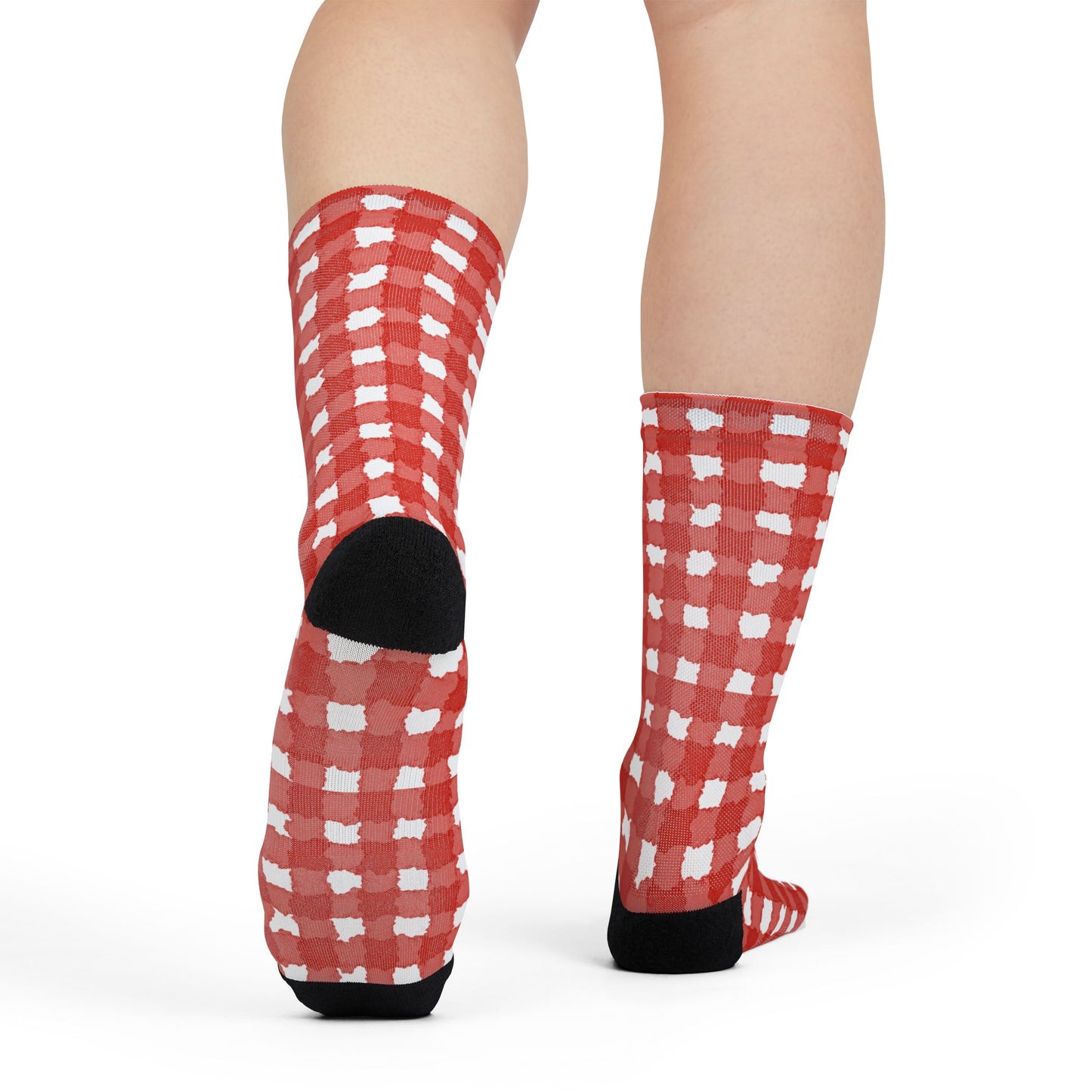 Red Gingham Crew Socks  Buffalo Plaid Sublimation Socks