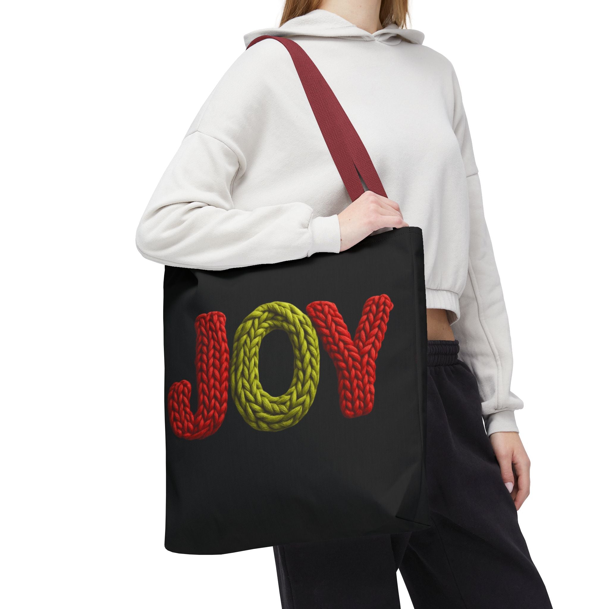 Christmas Tote Bag  Festive Holiday DesigJoy Knit Tote Bag  Colorful 'JOY' Yarn Design, Cozy Holiday Gift Tote