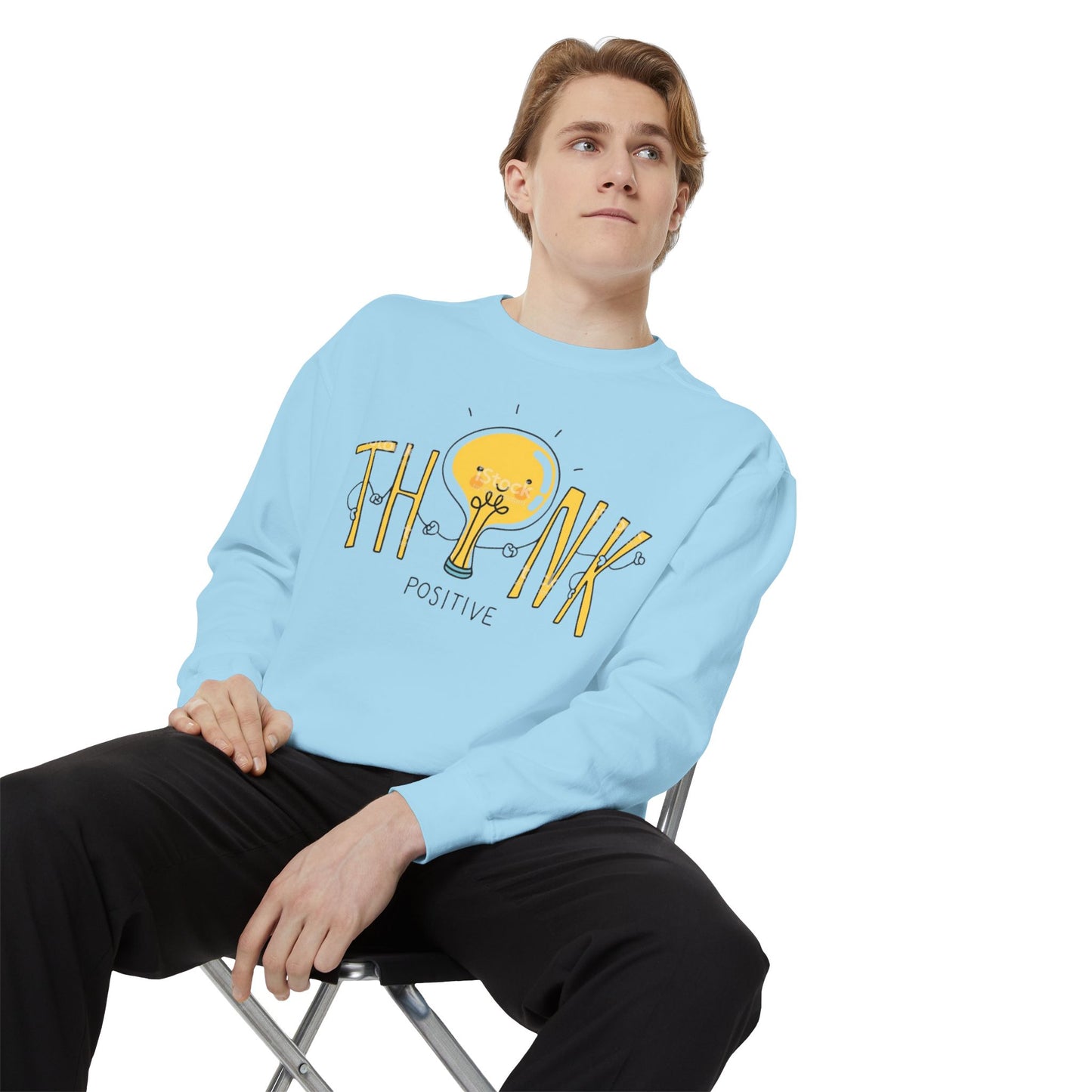 Think Positive Sweatshirt  Cute Lightbulb Graphic Positive Vibes Crewneck