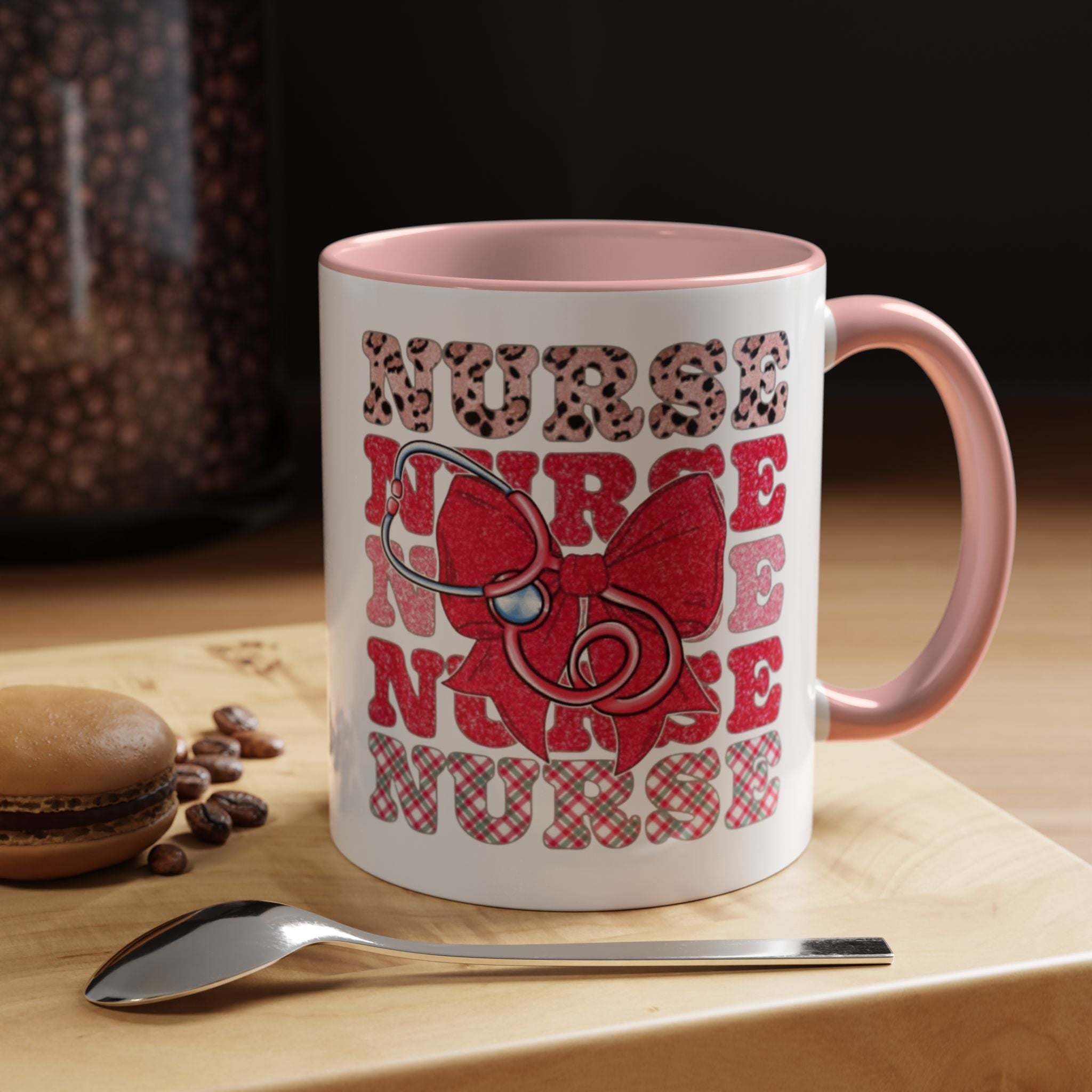 Nurse Stethoscope Bow Accent Coffee Mug — Cute Leopard & Plaid Healthcare Gift (11/15oz) Medical Christmas Mug