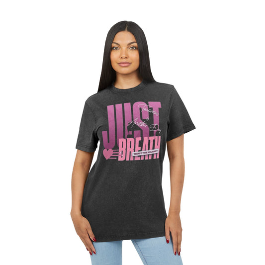 Just Breathe Acid-Wash Tee  Relaxed Pink Graphic T-Shirt