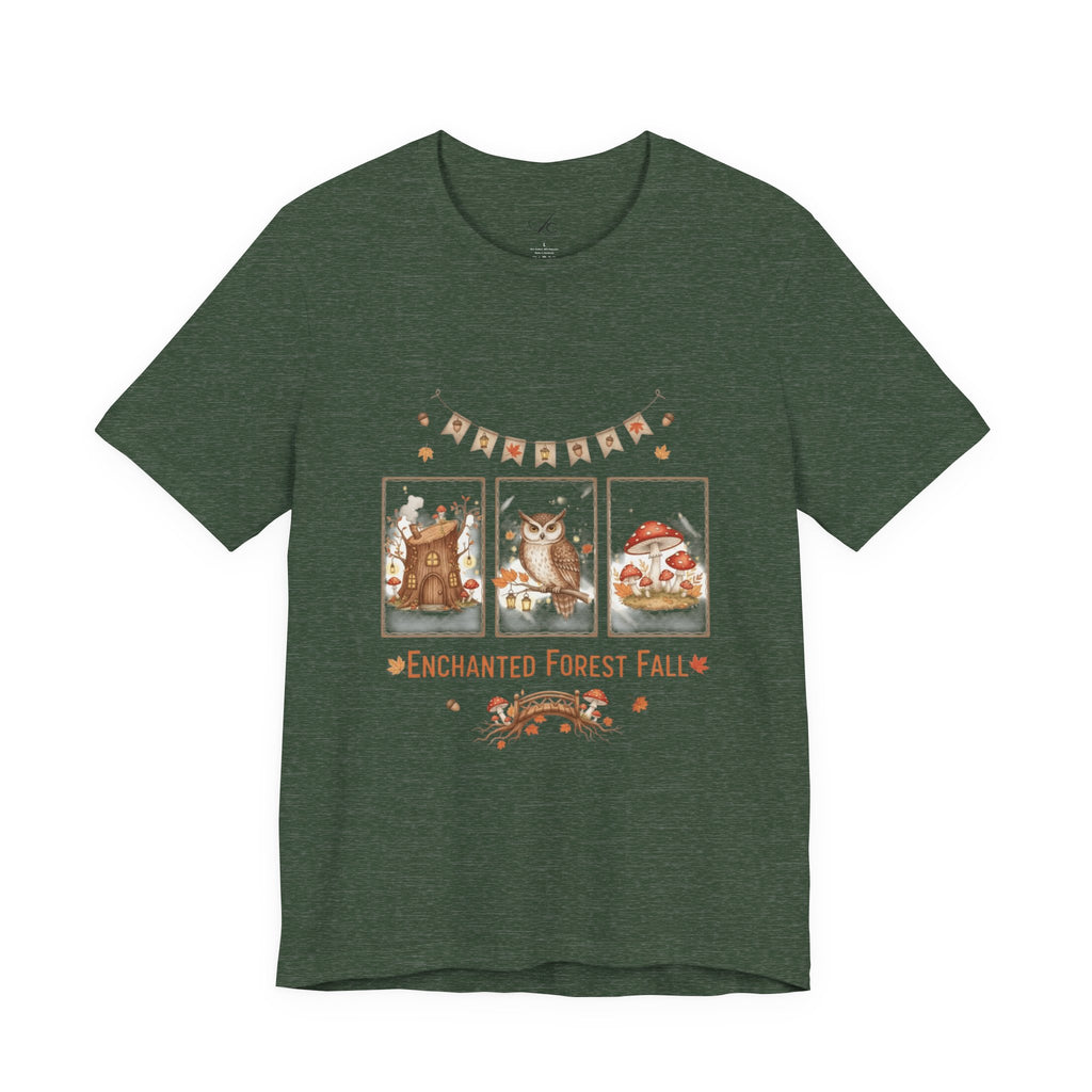 Enchanted Forest Fall Tee, Cute Owl Shirt, Autumn Graphic Tee, Nature Lover Gift, Cozy Fall Apparel, Wildlife T-Shirt, Unisex Fall Top