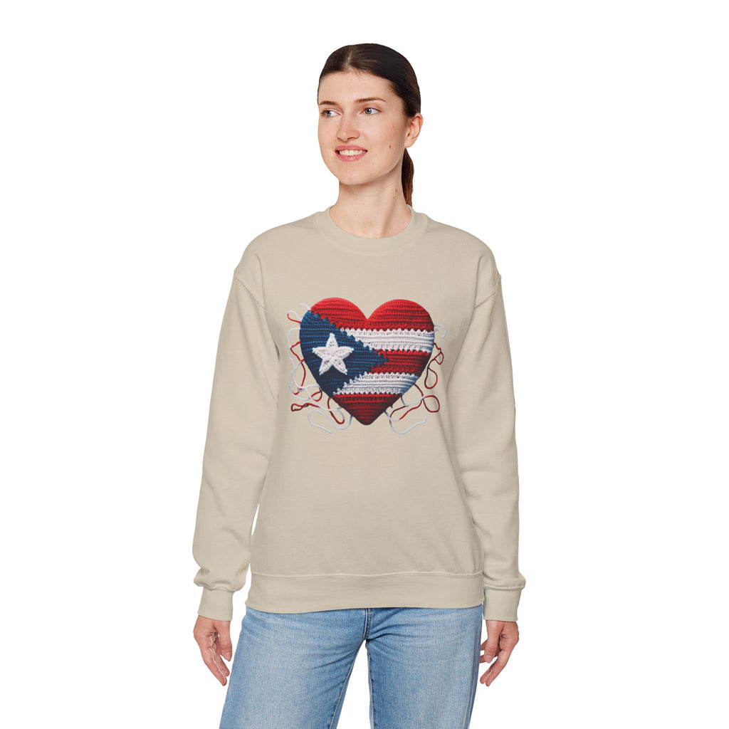Puerto Rico Heart Crewneck Sweatshirt  Puerto Rican Flag Heart Knit Design