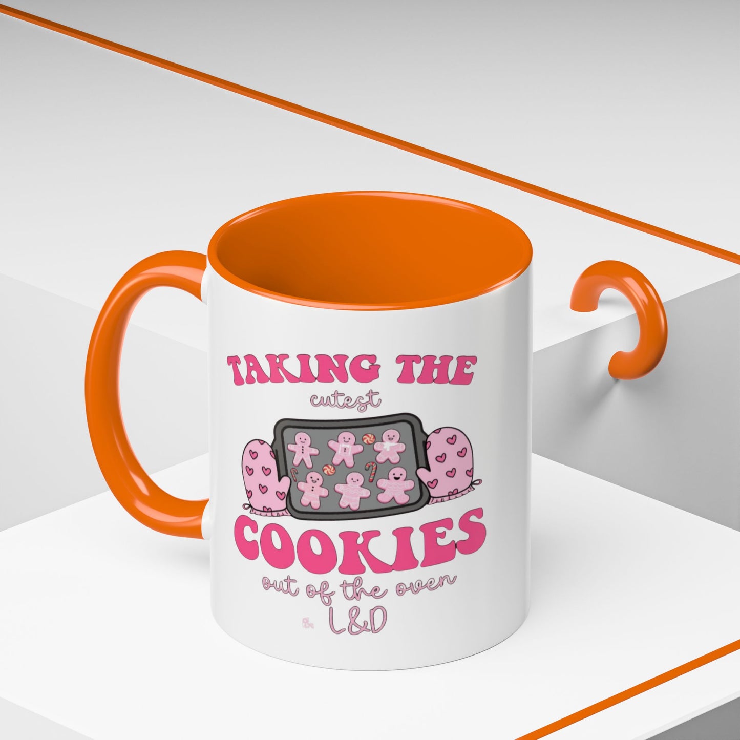 Accent Coffee Mug — "Taking the Cookies" Cute Pink Baking Design Coffee Cup for Fun Celebrations