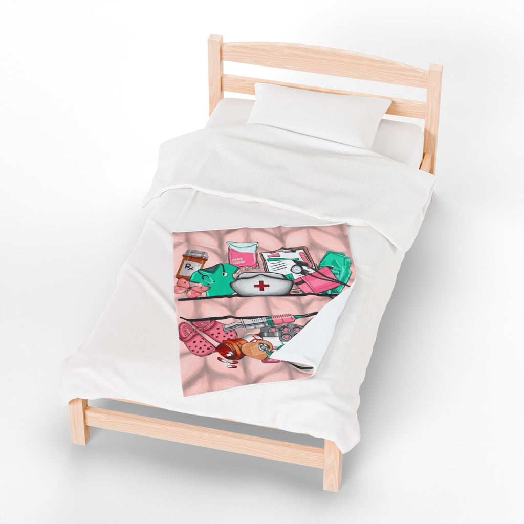 Nurse Essentials Velveteen Plush Blanket — Cute Medical Supplies Throw for Nurses & Caregivers