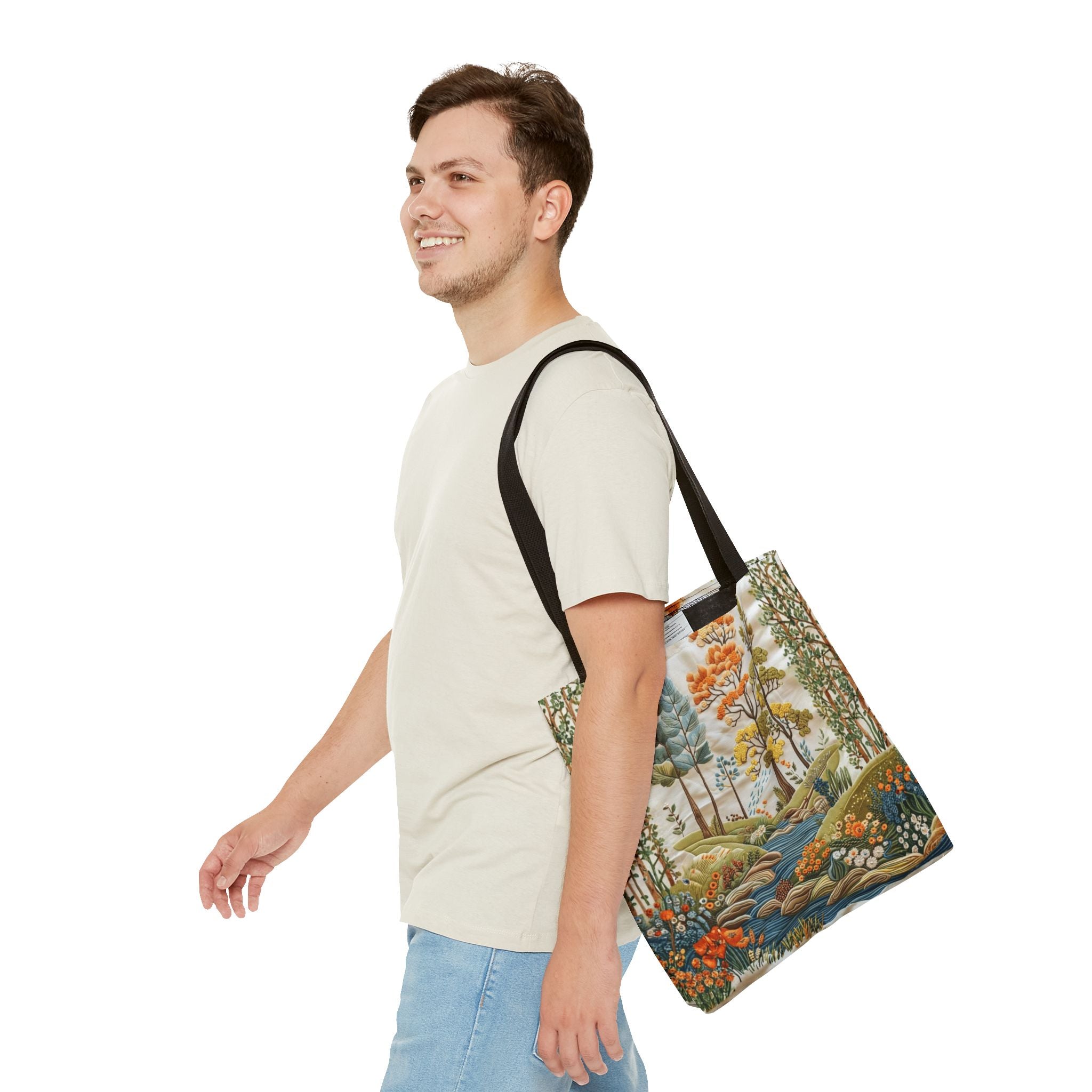 Scenic Meadow Tote Crochet-Decorated Tote Bags