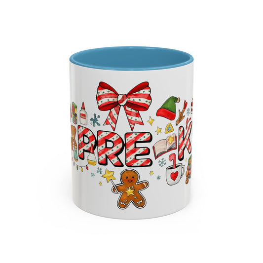 Holiday Teacher Coffee Mug 'PRE-K' Festive Gingerbread & Candy Cane Design (11/15oz) School Staff Christmas Mug Collection