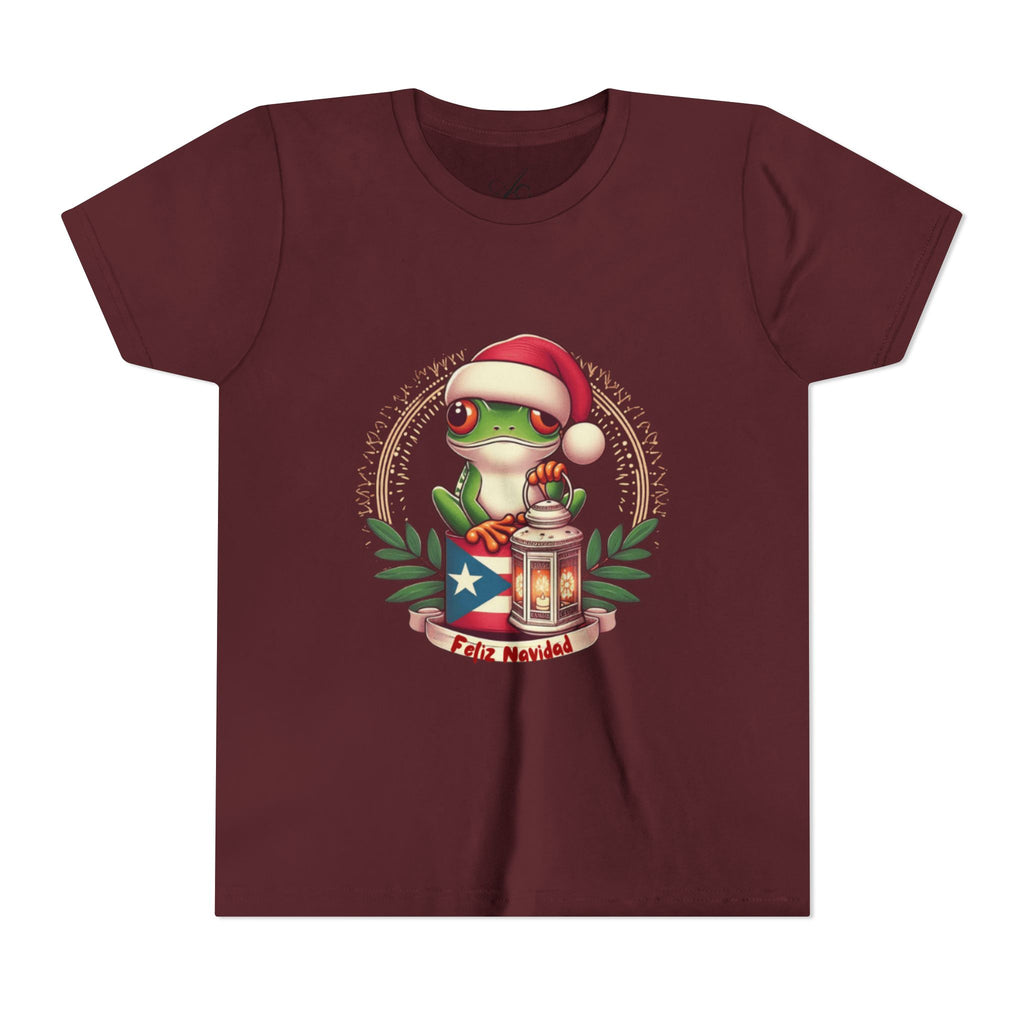 Kids Tee Cute Frog with Puerto Rican Flag & Lantern (Feliz Navidad)