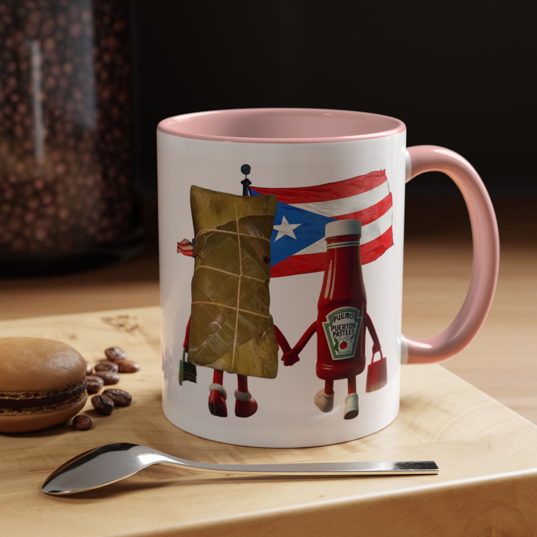 Puerto Rican Flag Ketchup & Pasteles Coffee Mug — Funny Food Friends Accent Mug (11/15oz)