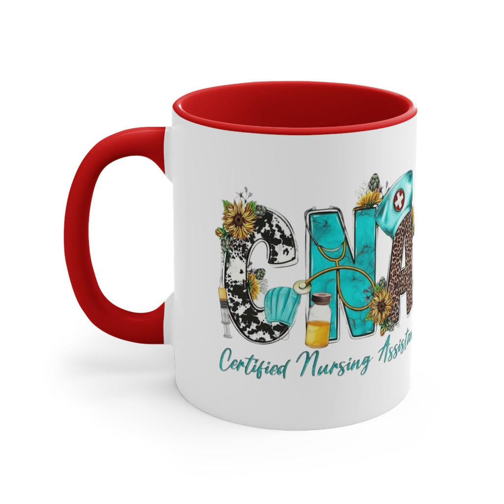 Certified Nursing Assistant (CNA) Accent Mug — Floral & Medical Icons 11oz Medical Christmas Mug