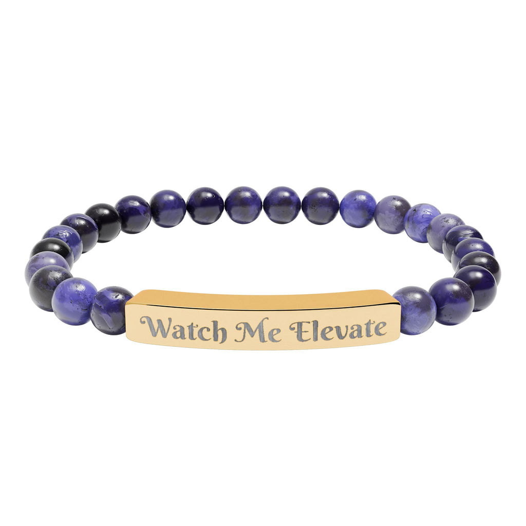 Watch M e Elevate Engraved Natural Stone Stretch Bar Bracelet – Custom Message Beaded Bracelet