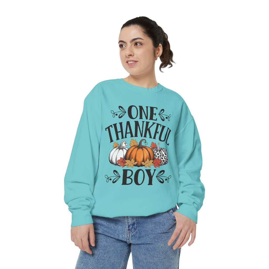Thankful Boy Sweatshirt  Fall Pumpkin Thanksgiving Crewneck Fall T-Shirts and Sweatshirts Collection
