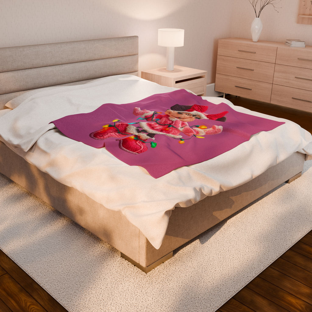Magical Christmas Cartoon Blanket Plush Holiday Blanket  Festive Minnie Mouse with Christmas Lights