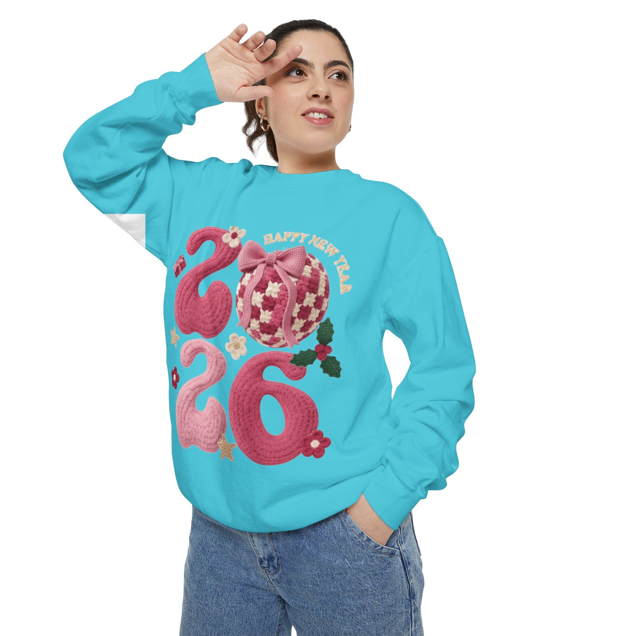 Happy New Year 2026 Sweater  Pink Festive Graphic Sweatshirt