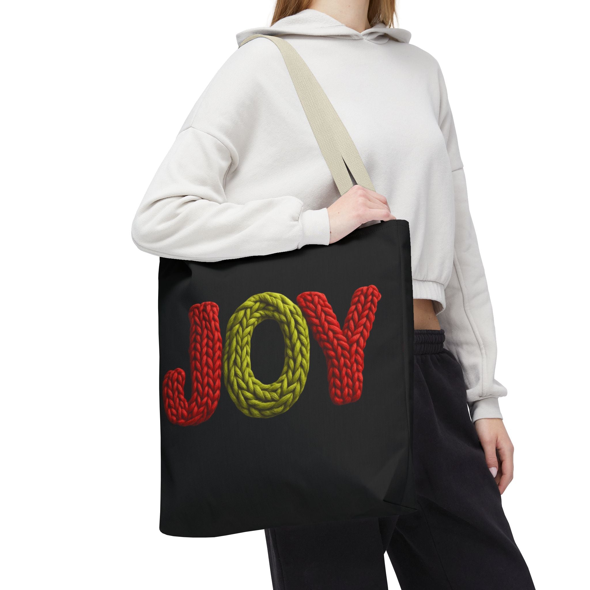 Christmas Tote Bag  Festive Holiday DesigJoy Knit Tote Bag  Colorful 'JOY' Yarn Design, Cozy Holiday Gift Tote