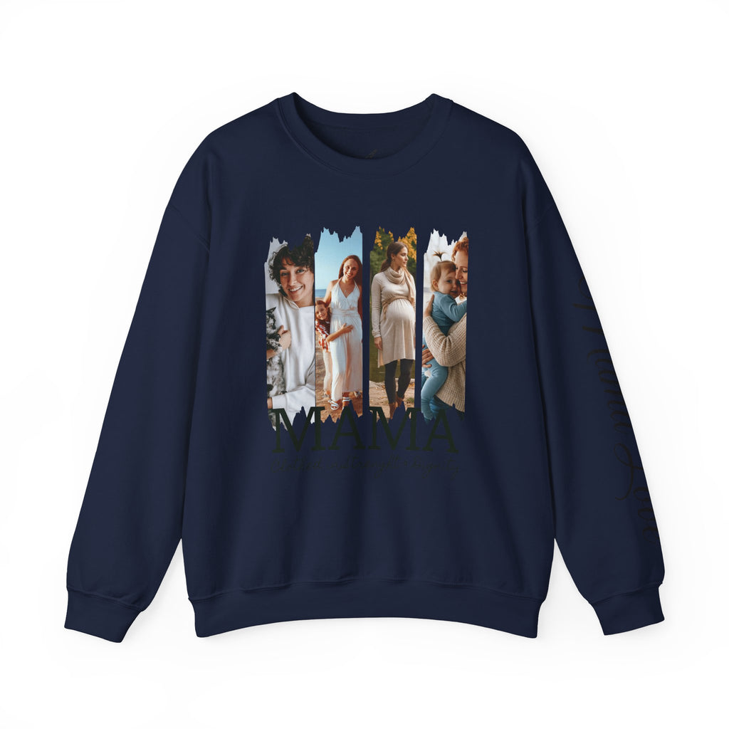 Mama Photo Collage Sweatshirt — "MAMA: clothed in strength & dignity" Sleeve Script