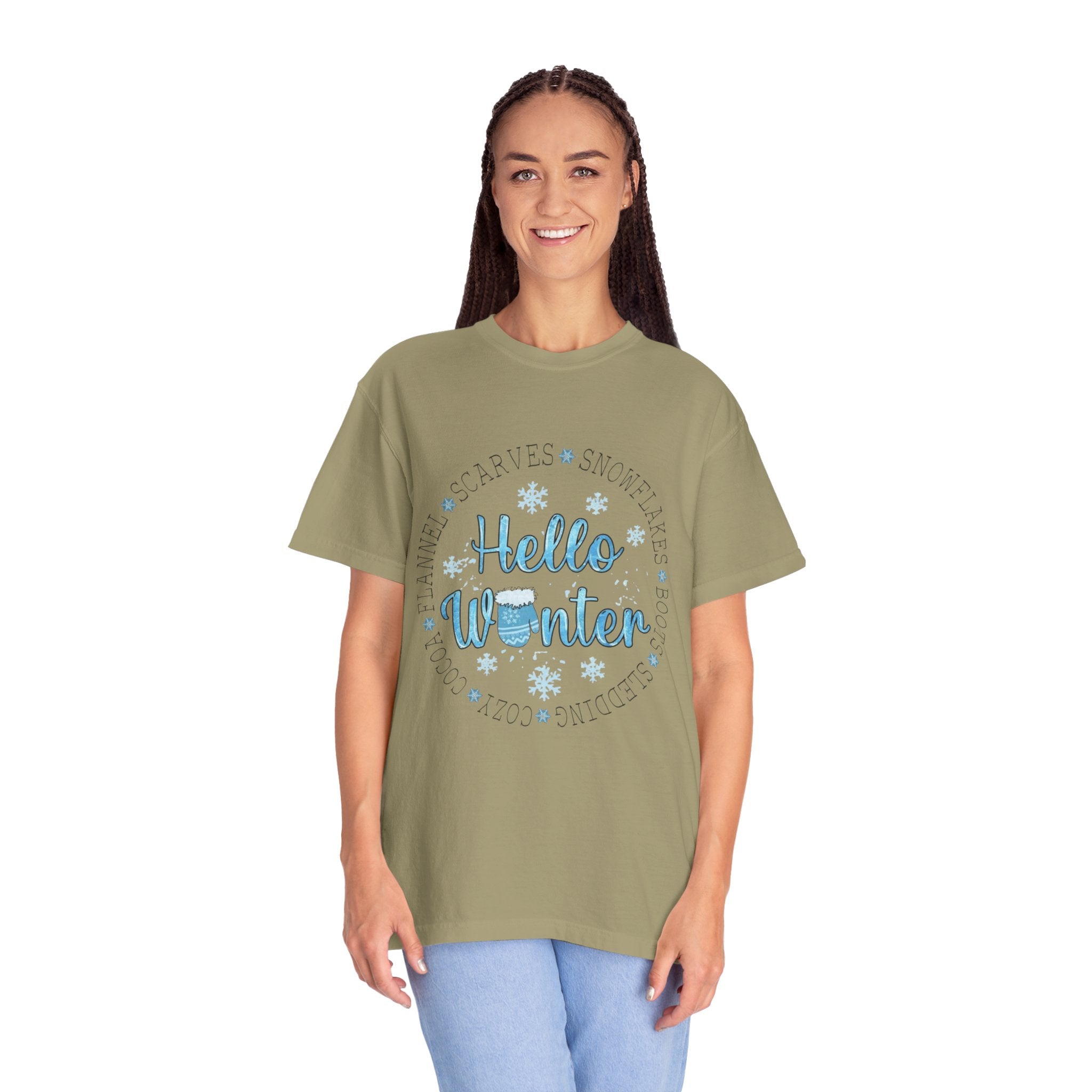 Hello Winter T‑Shirt  Cozy Snowflake Holiday Tee Christmas T-Shirts and Sweatshirts Collection