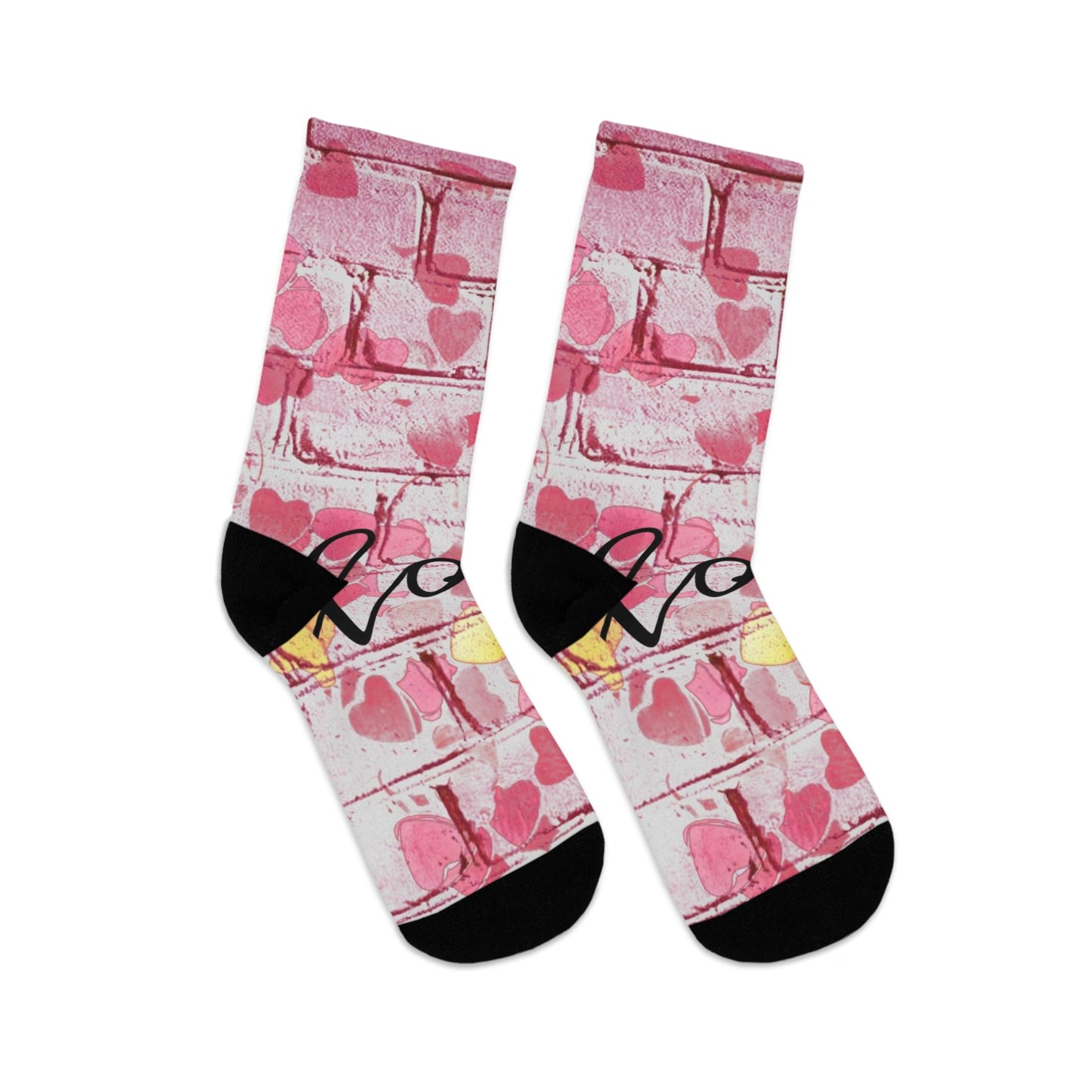 Pink Heart Brick Wall Socks  'Love' Graphic Recycled Polyester Crew Socks