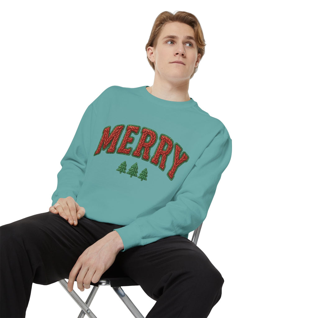 Merry Holiday Sweatshirt — Cozy Christmas Pullover with Tree Graphics Festive Holiday Designs