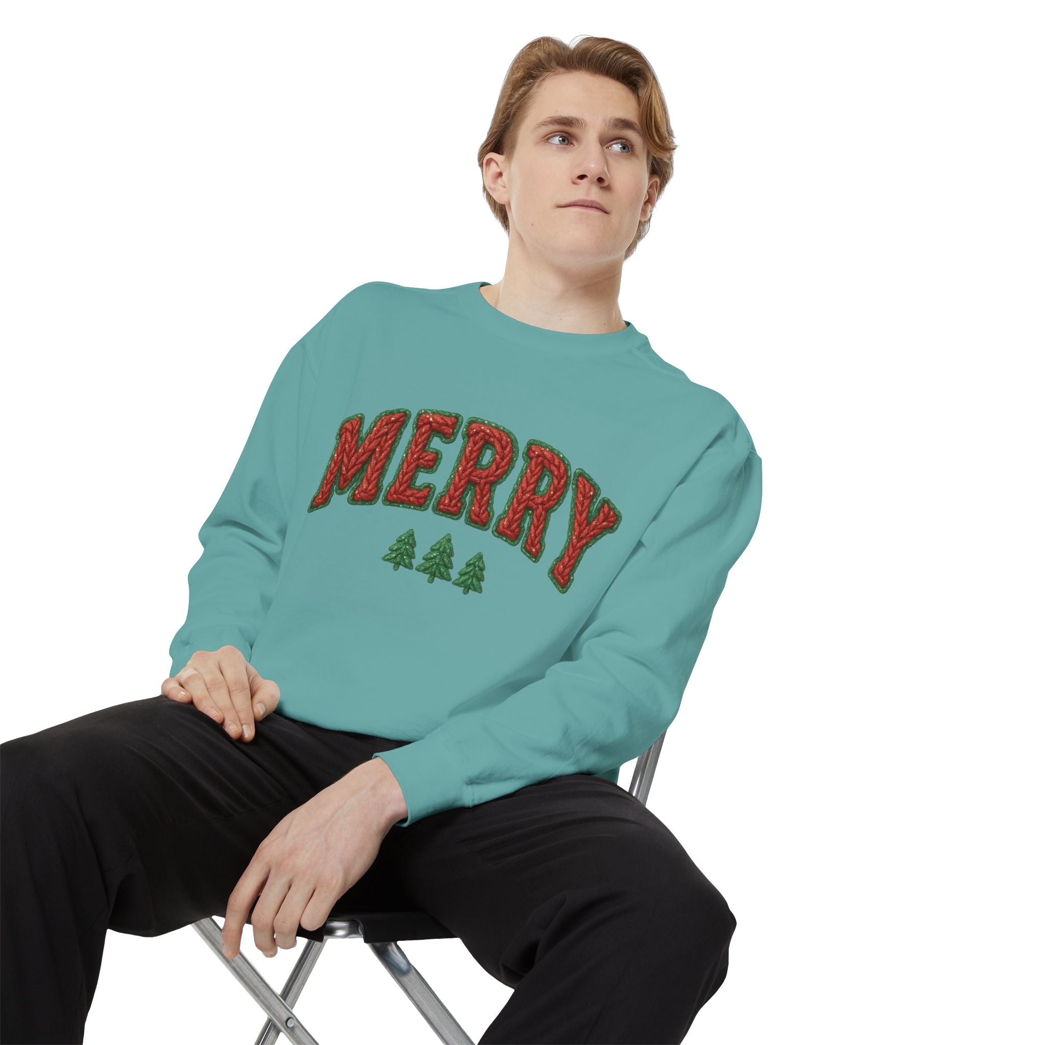 Merry Holiday Sweatshirt — Cozy Christmas Pullover with Tree Graphics Festive Holiday Designs