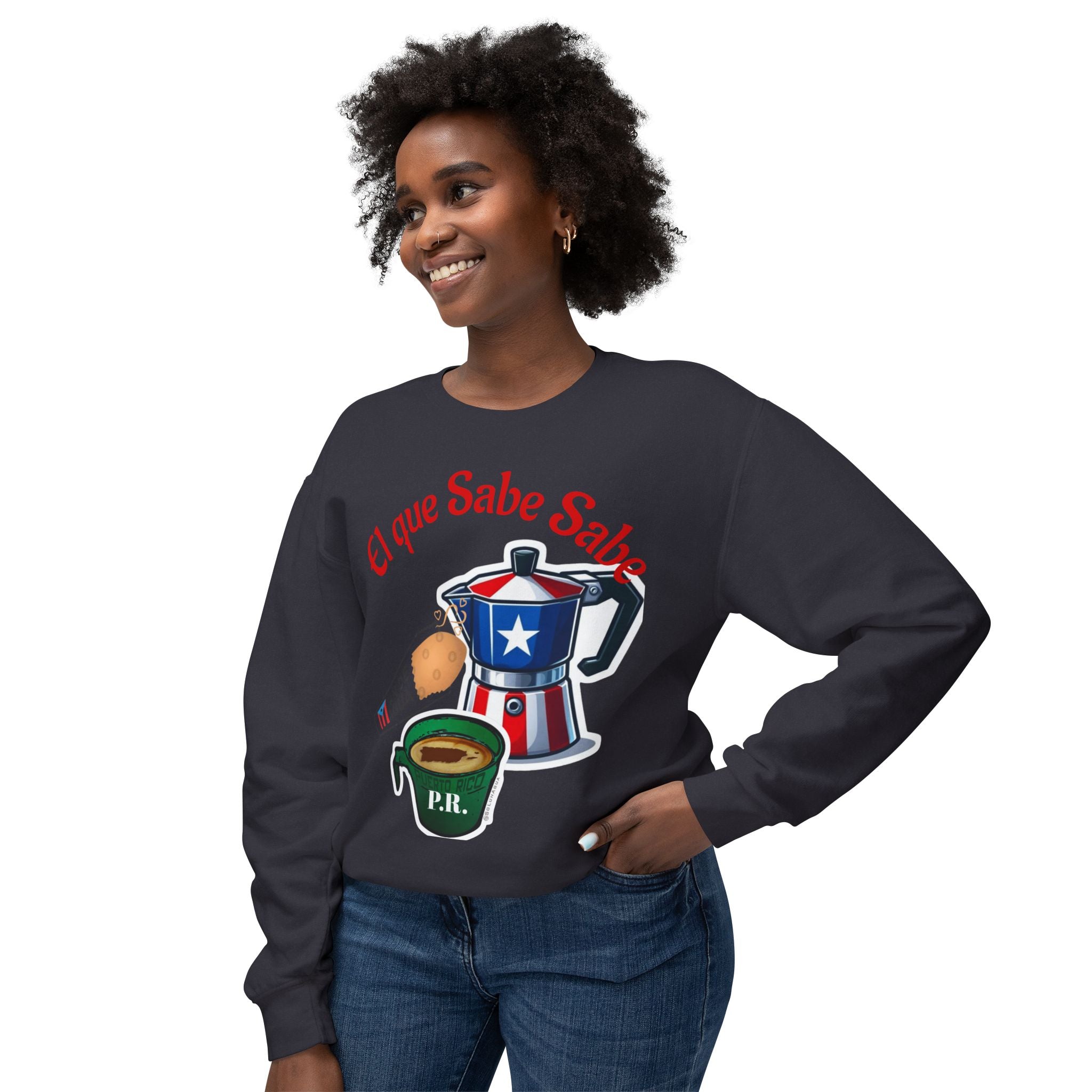 Crewneck Sweatshirt — "El que Sabe Sabe" Puerto Rico Coffee Design