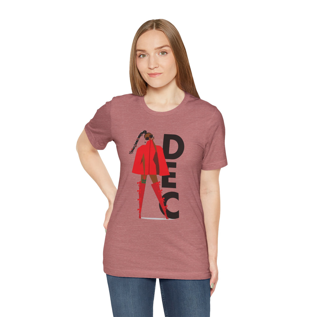 December Fashion Tee  Red Coat Model Graphic Shirt