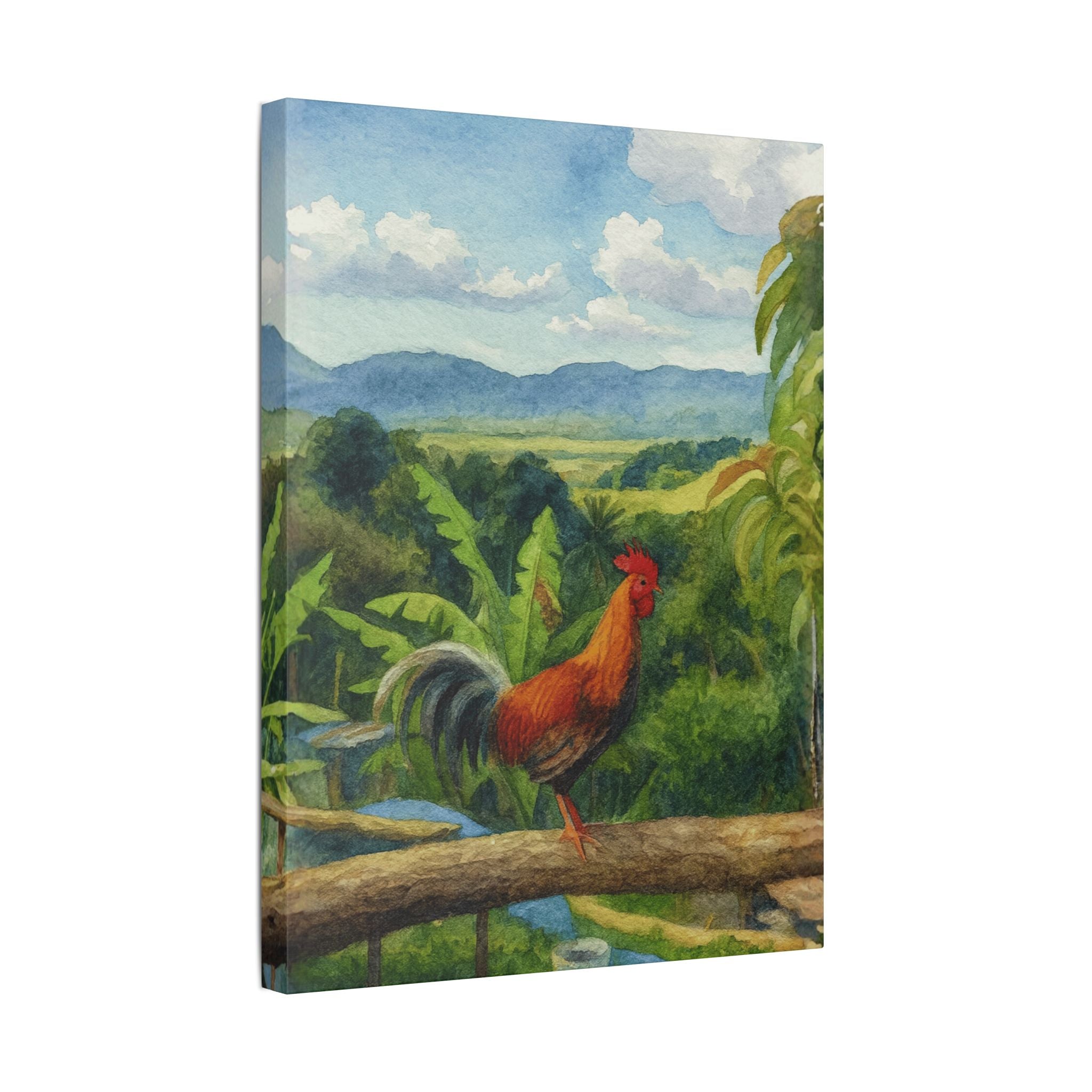 These Puerto Rico inspired Rooster Morning Landscape Canvas