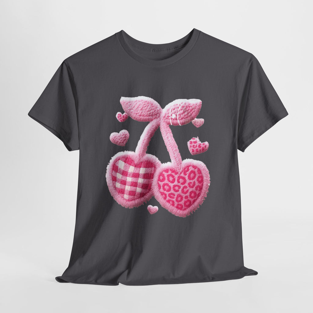 Pink Heart Cherries Tee  LOVE Graphic Valentine T-Shirt