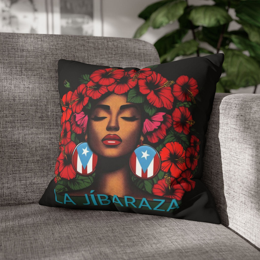 La Jíbara Pillowcase – Puerto Rican Floral Hair Art Square Pillow  Puerto Rico Culture Pillow