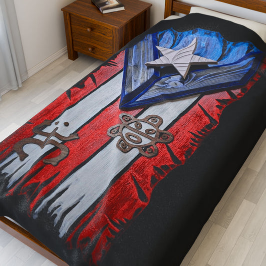 Puerto Rico  Pride Velveteen Plush Blanket | Cozy Home Decor, Spirit of Cuba, Travel Gift, Cultural Blanket, Ideal for Festivals