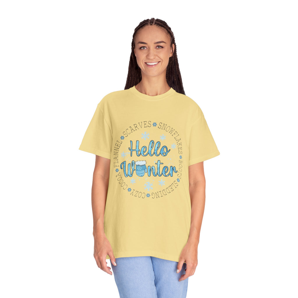 Hello Winter T‑Shirt  Cozy Snowflake Holiday Tee Christmas T-Shirts and Sweatshirts Collection