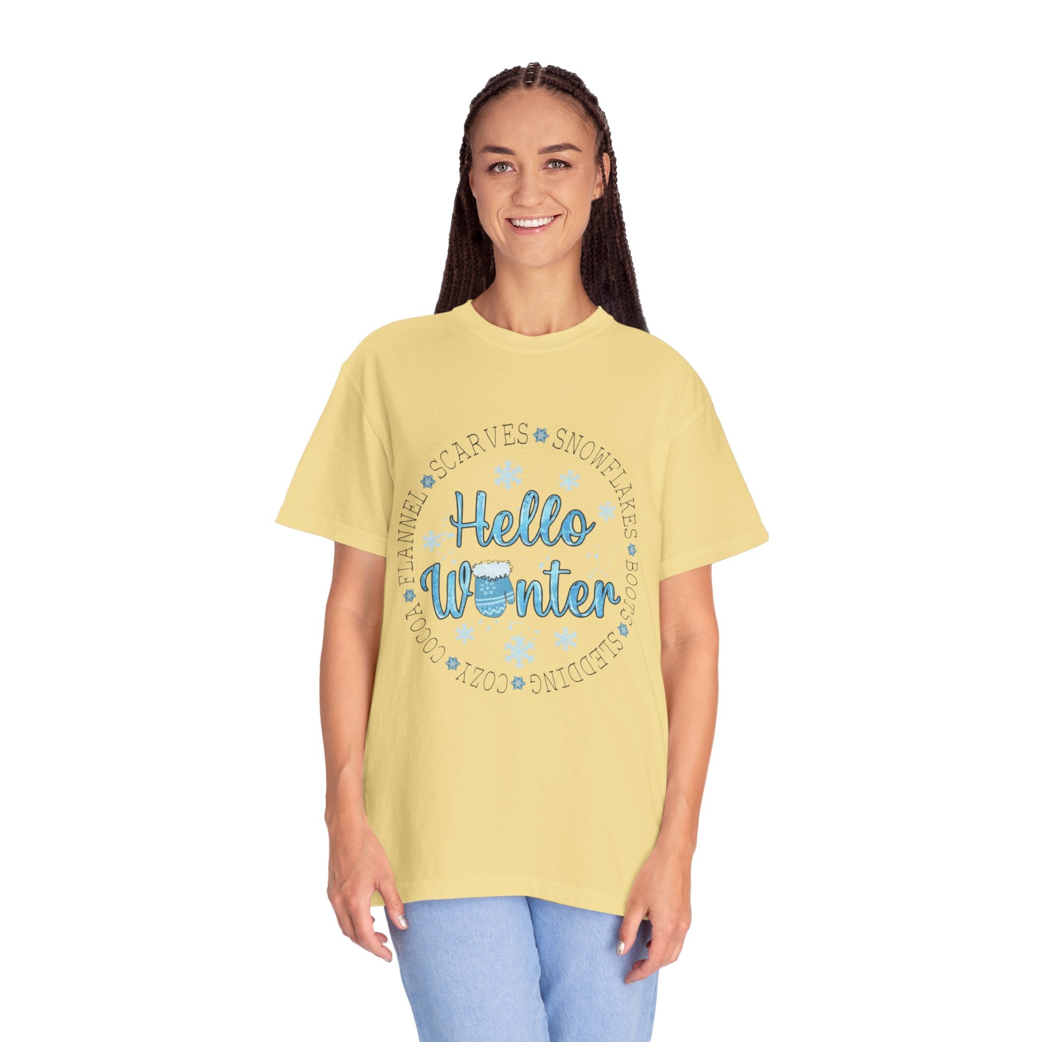 Hello Winter T‑Shirt  Cozy Snowflake Holiday Tee Christmas T-Shirts and Sweatshirts Collection
