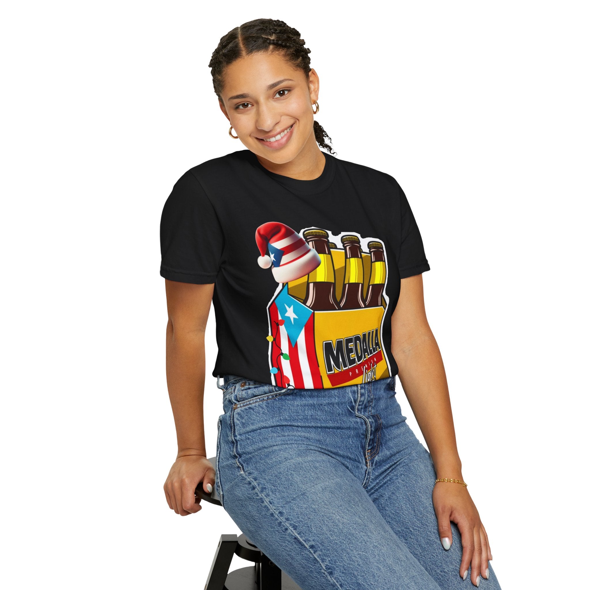 Medalla Light Beer T-Shirt  Navidad Boricua Holiday Tee Puerto Rico’s Navidades