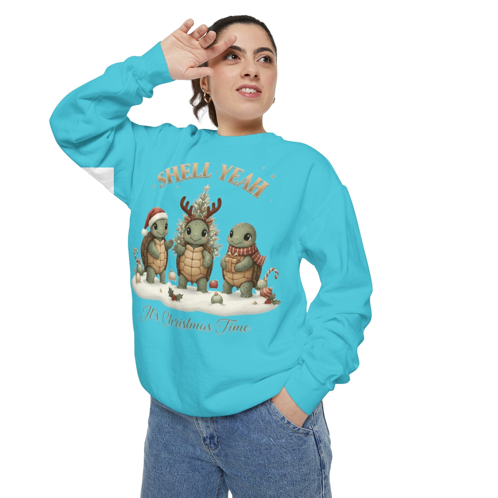 Christmas Turtle Sweatshirt  "Shell Yeah, It’s Christmas Time" Holiday Pullover