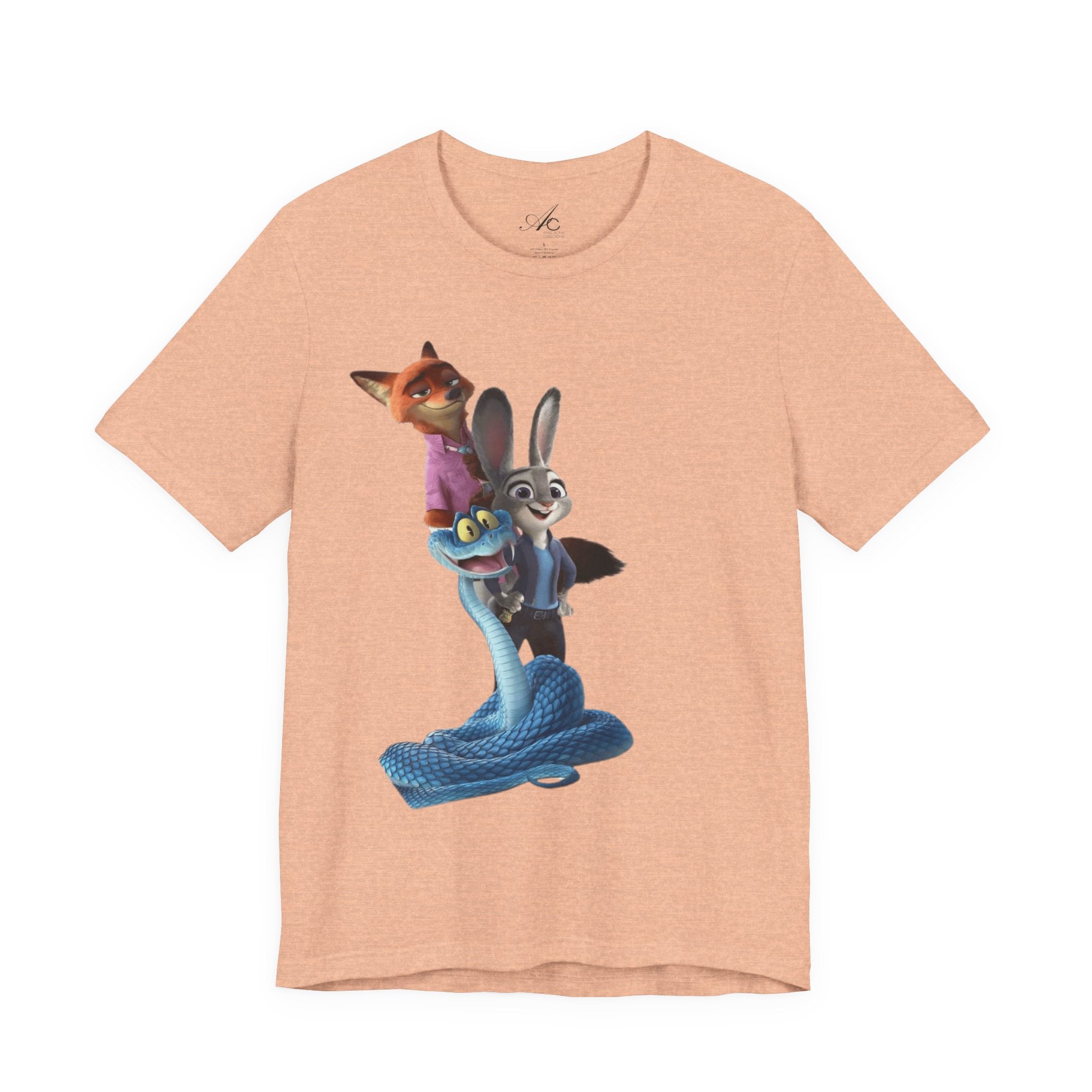 Animated Character Tee — Cute Fox & Bunny Stack Graphic T-Shirt  cartoon-style Christmas artwork
