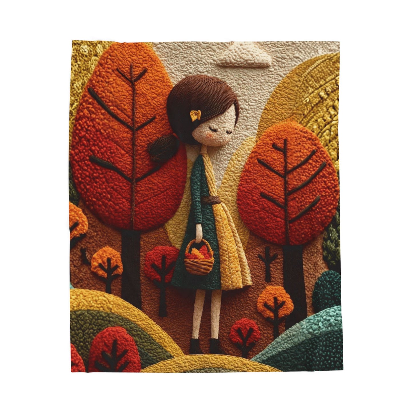 Autumn Forest Girl Plush Blanket — Cozy Velveteen Fall Throw